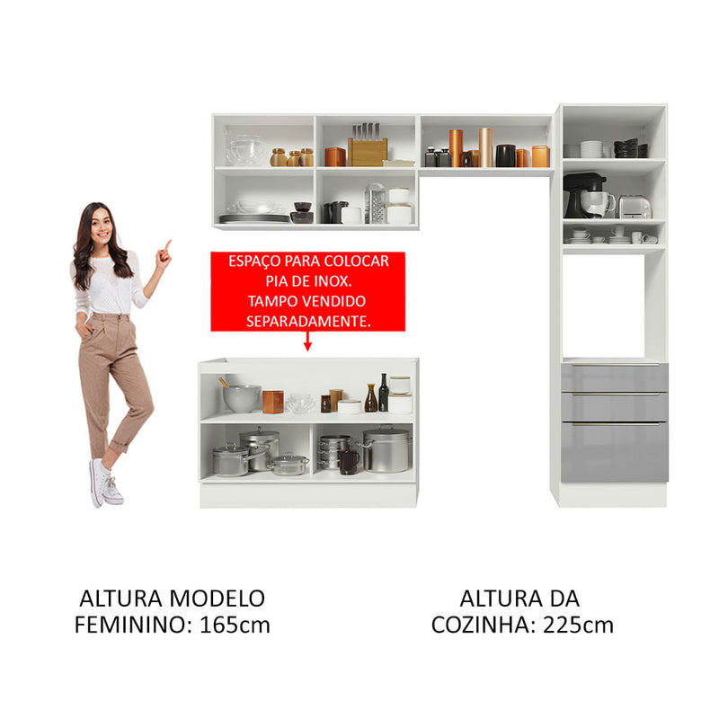 Armário de Cozinha Completa 260cm Branco/Cinza Lux Madesa 05