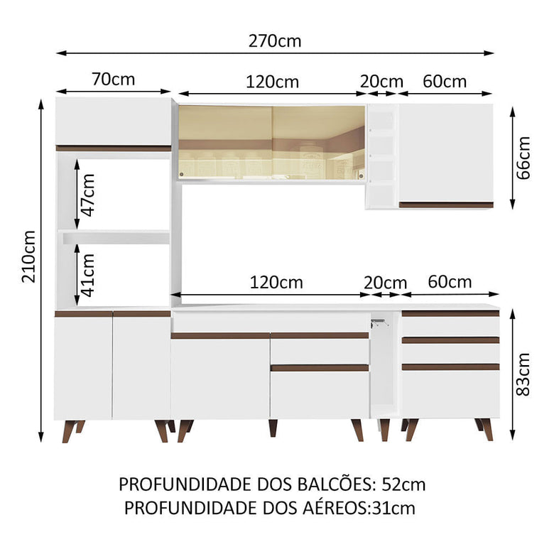 Armário de Cozinha Completa 270cm Branco Reims Madesa 01
