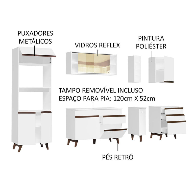 Armário de Cozinha Completa 270cm Branco Reims Madesa 01