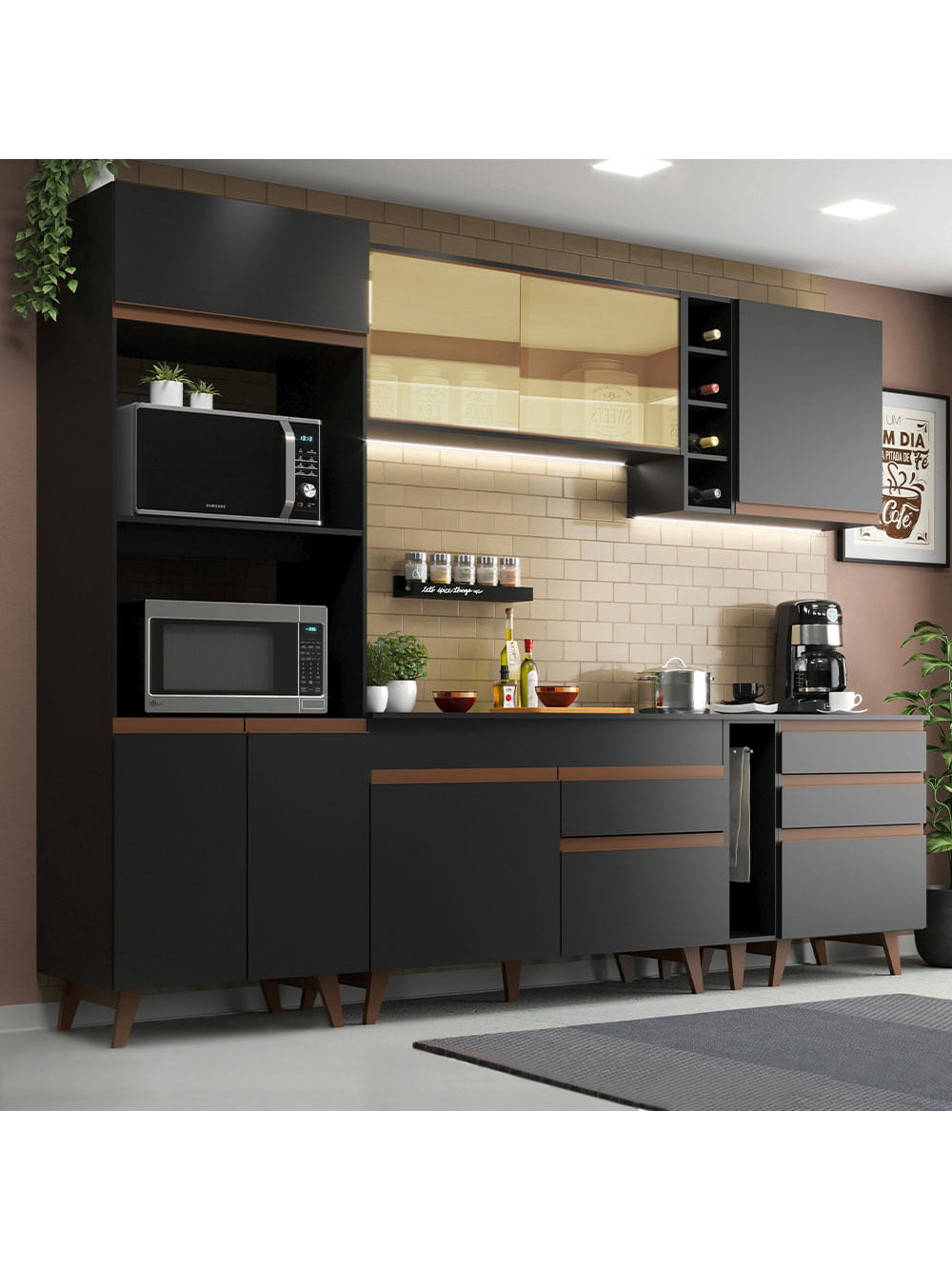 Armário de Cozinha Completa 270cm Preto Reims Madesa 01 - Preto