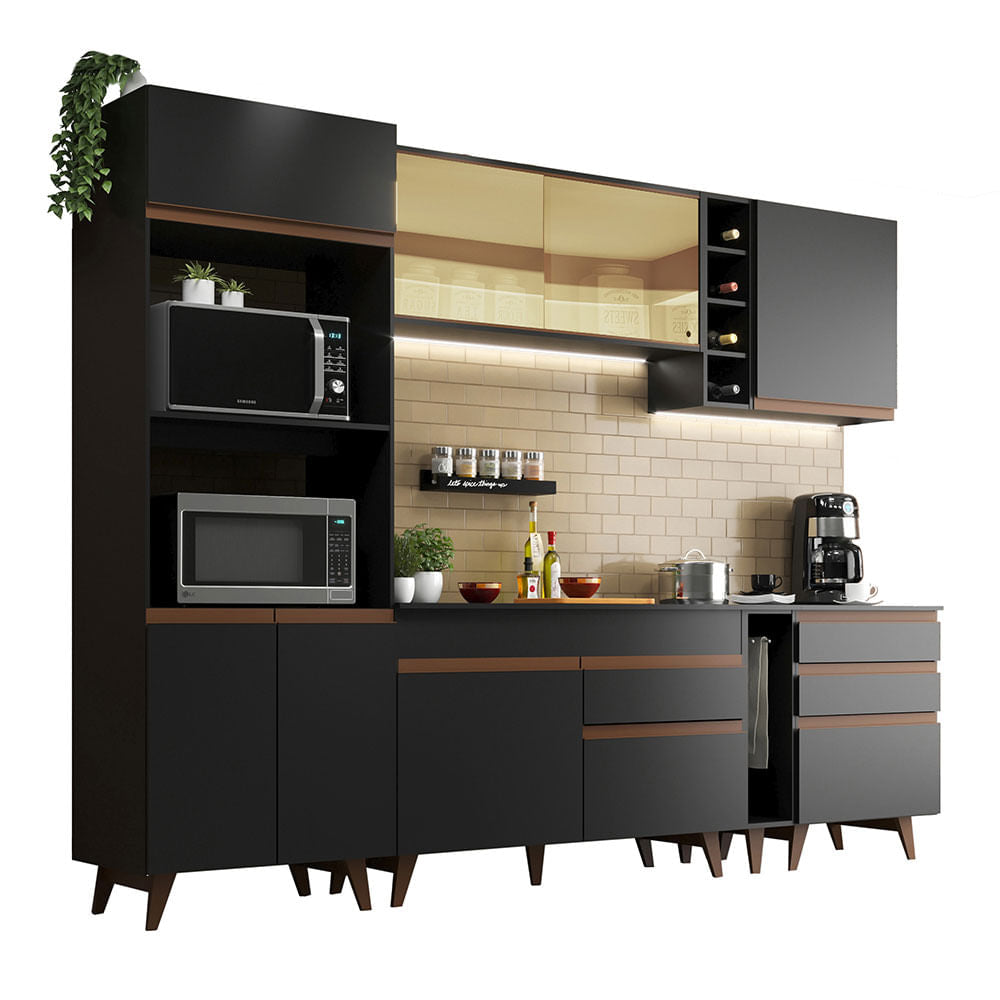 Armário de Cozinha Completa 270cm Preto Reims Madesa 01 - Preto