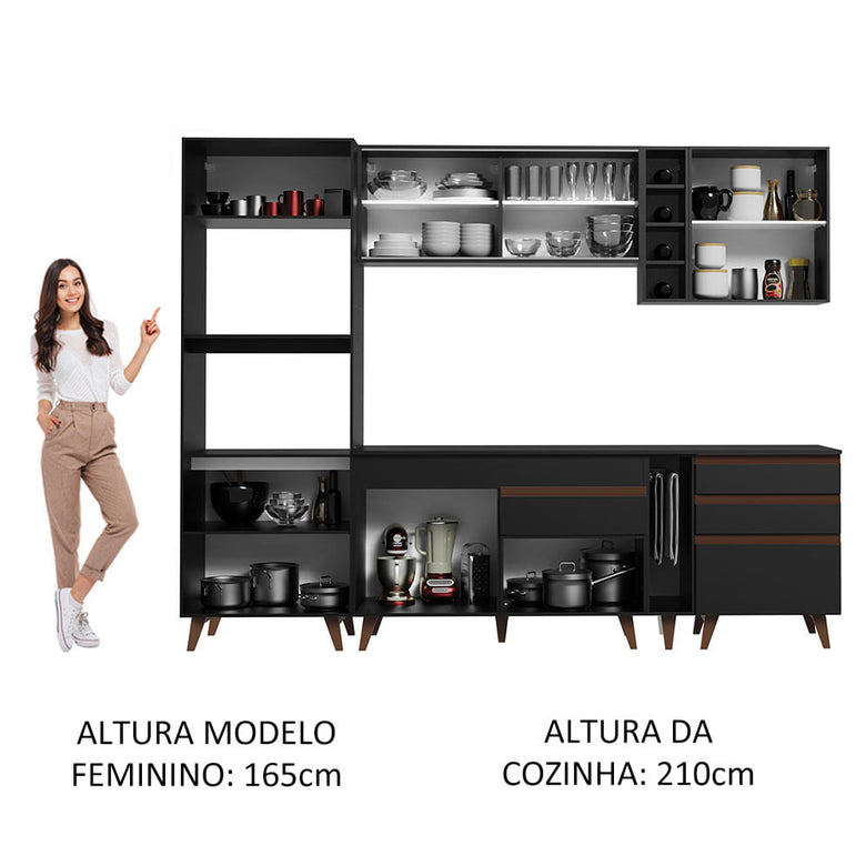 Armário de Cozinha Completa 270cm Preto Reims Madesa 01