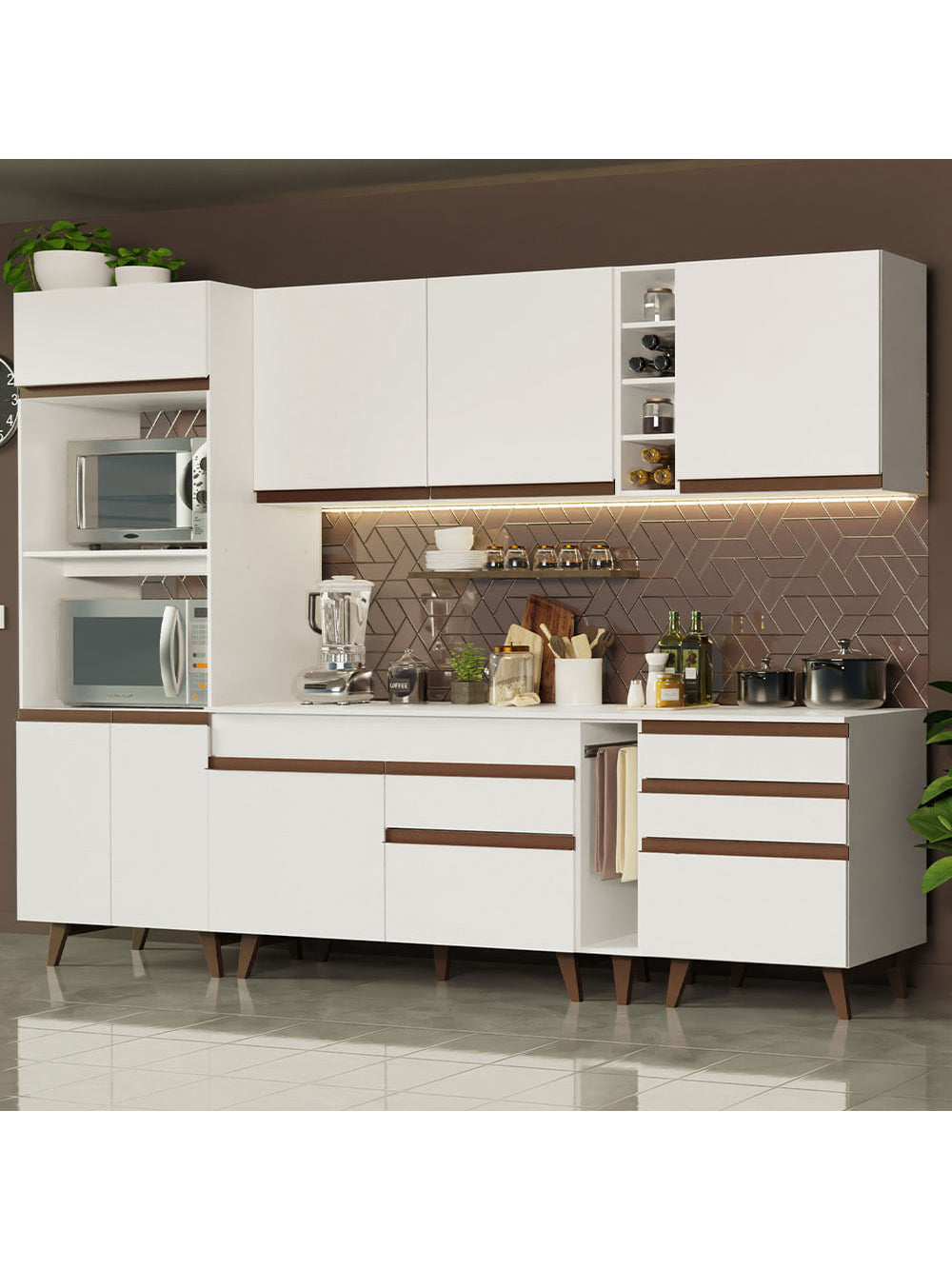 Armário de Cozinha Completa 270cm Branco Reims Madesa 02 - Branco