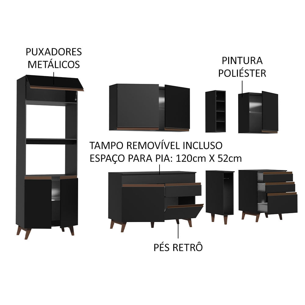 Armário de Cozinha Completa 270cm Preto Reims Madesa 02