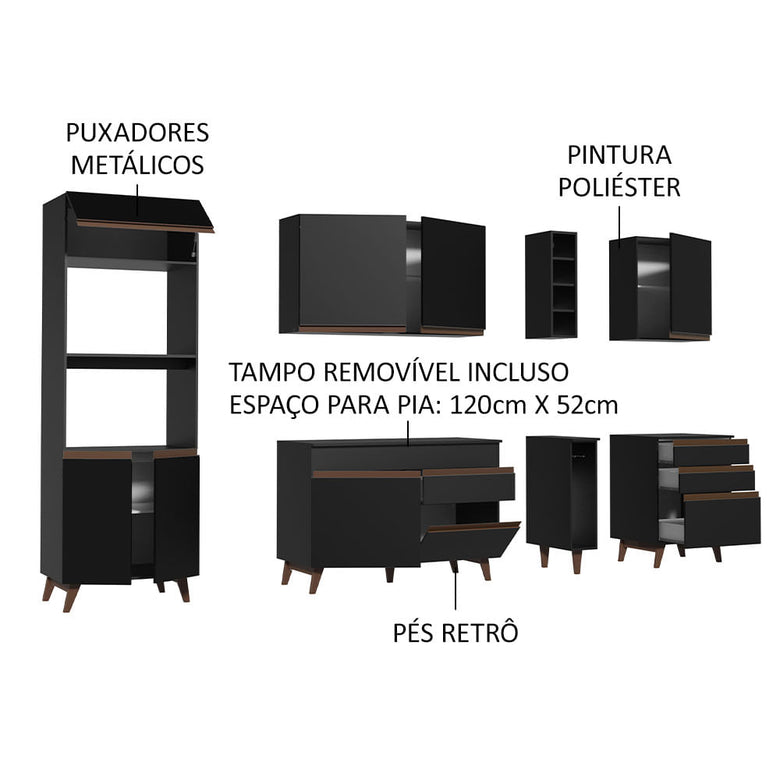 Armário de Cozinha Completa 270cm Preto Reims Madesa 02