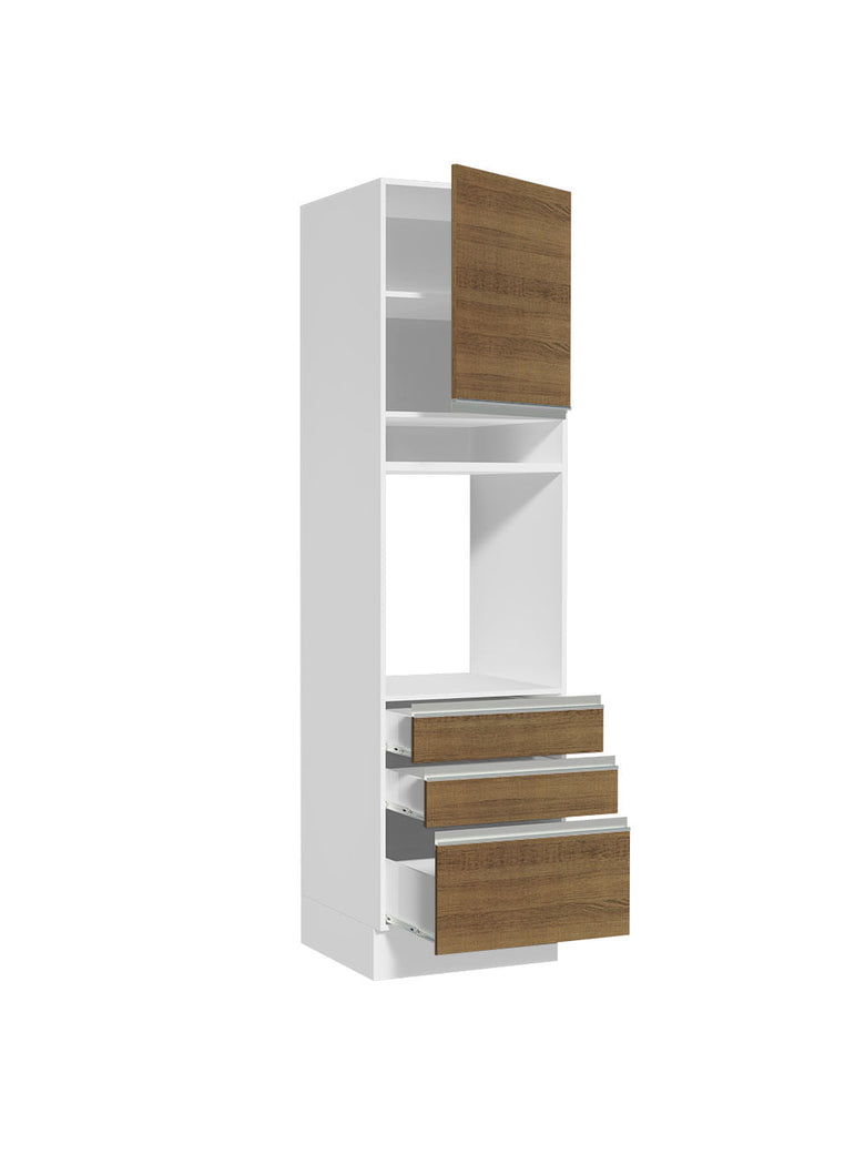 Torre Quente Madesa Glamy 60 cm 1 Porta 3 Gavetas Branco/Rustic