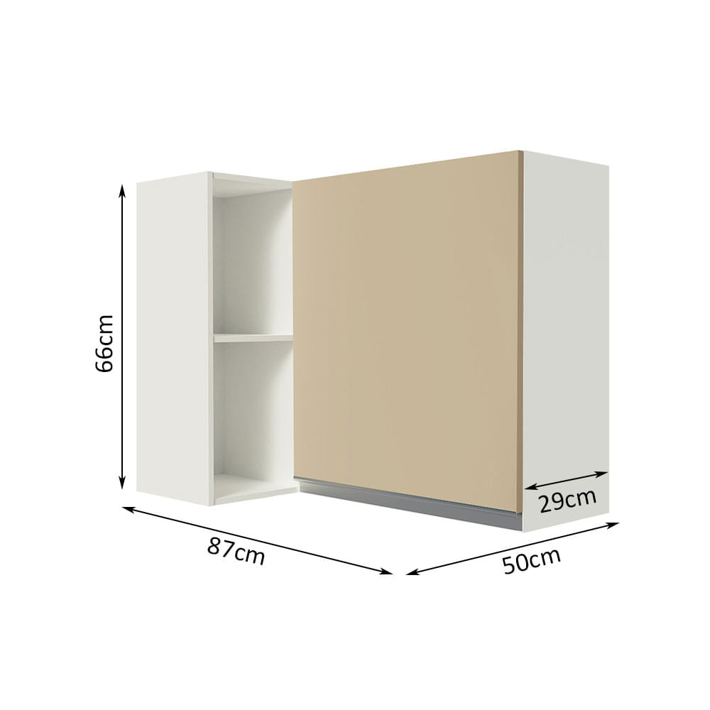 Armário Aéreo de Canto Madesa Smart 100% MDF com 1 Porta e Adega Branco/Crema - Branco/Crema