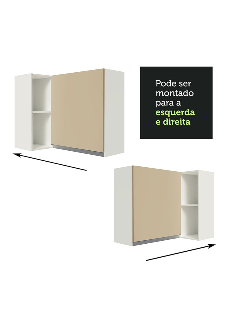 Armário Aéreo de Canto Madesa Smart 100% MDF com 1 Porta e Adega Branco/Crema