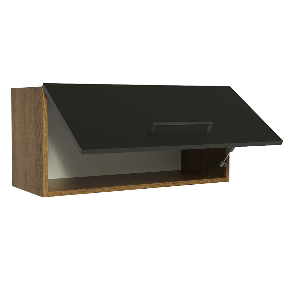 Armário Aéreo de Cozinha Madesa Agata 70 cm 1 Porta Basculante Rustic/Preto