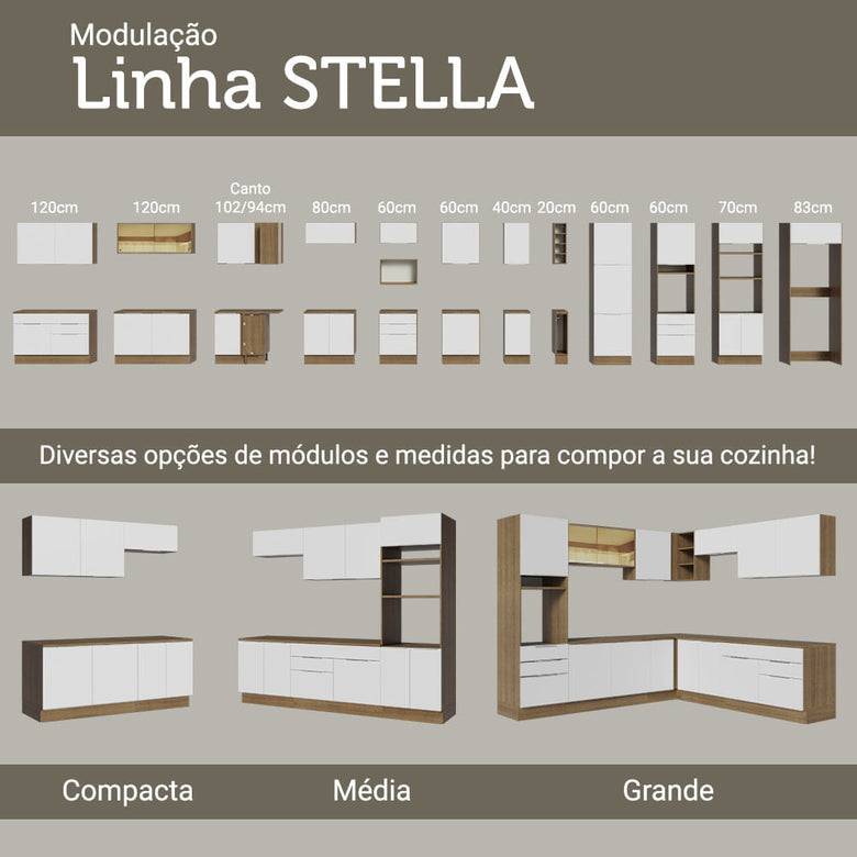 Armário Aéreo de Cozinha Madesa Stella 70 cm 1 Porta Basculante Rustic/Branco