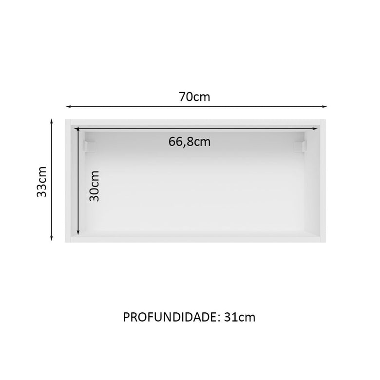 Armário Aéreo de Cozinha Madesa Glamy 70 cm 1 Porta Basculante Branco
