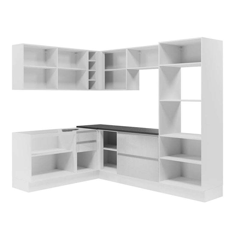 Armário de Cozinha Completa de Canto 100% MDF 419cm Frentes Branco Brilho Acordes Madesa 03