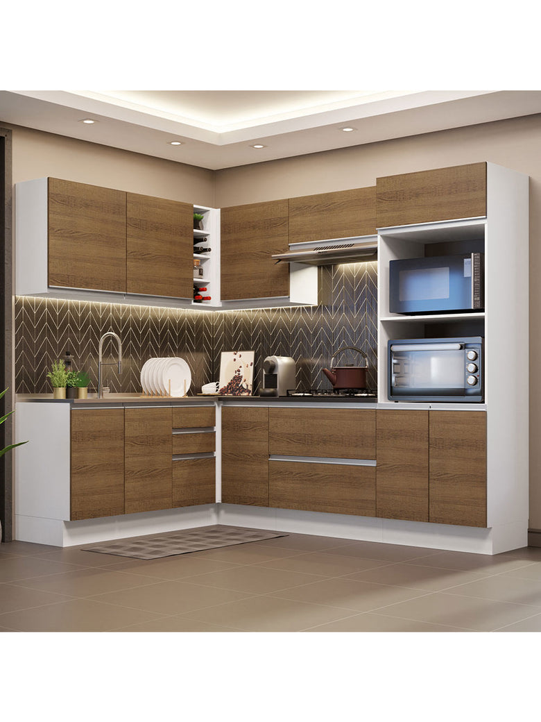 Armário de Cozinha Completa de Canto 100% MDF 419cm Branco/Rustic Acordes Madesa 03