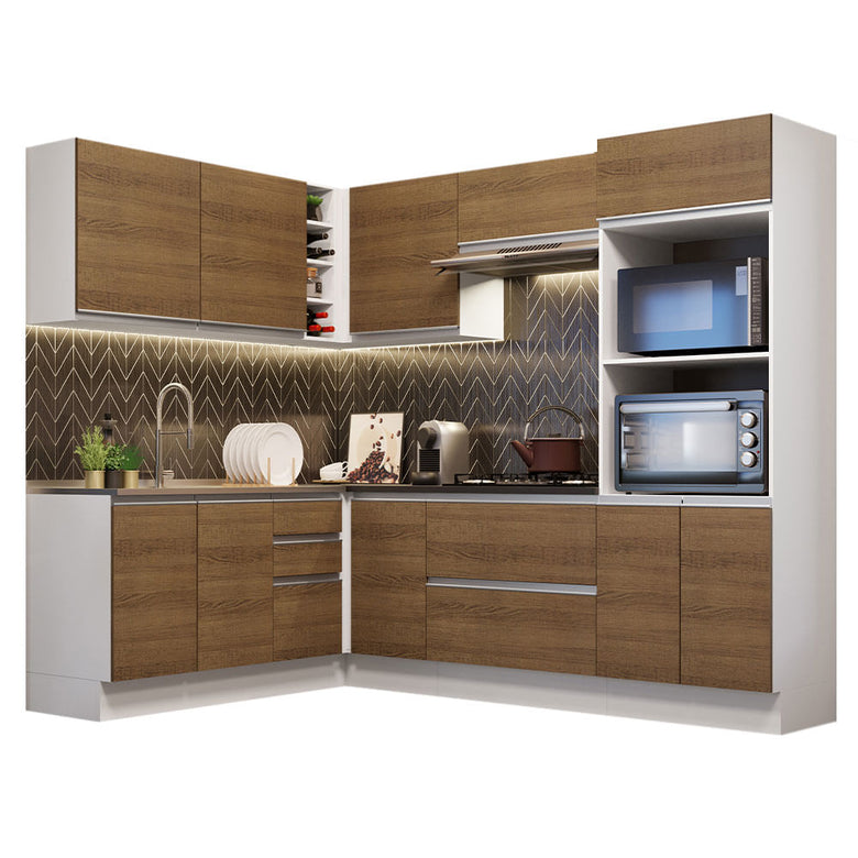 Armário de Cozinha Completa de Canto 100% MDF 419cm Branco/Rustic Acordes Madesa 03
