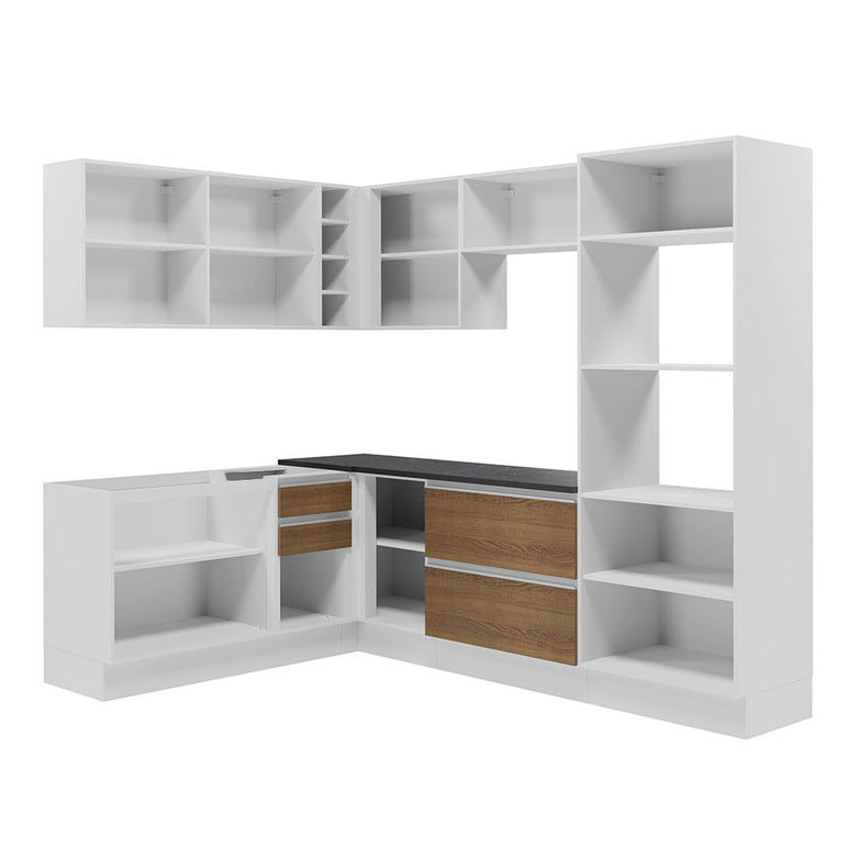 Armário de Cozinha Completa de Canto 100% MDF 419cm Branco/Rustic Acordes Madesa 03