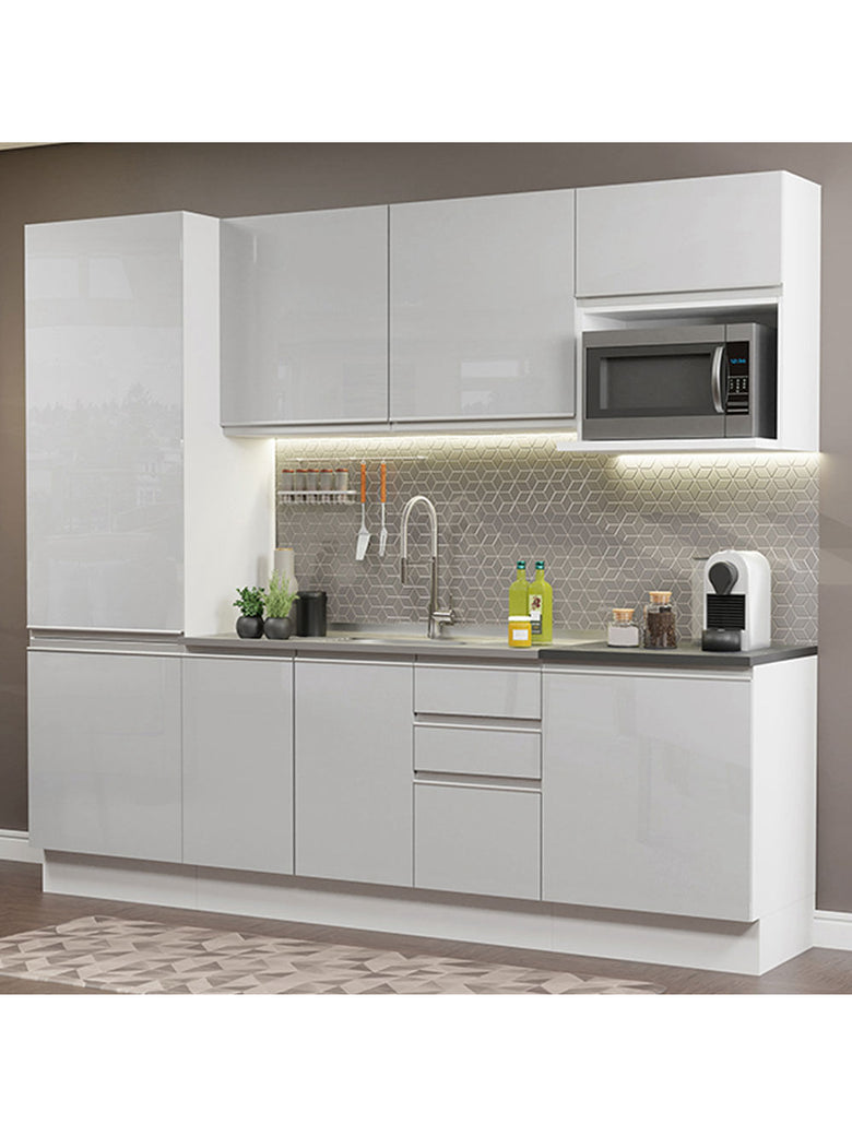 Armário de Cozinha Completa 100% MDF 240cm Frentes Branco Brilho Acordes Madesa 01