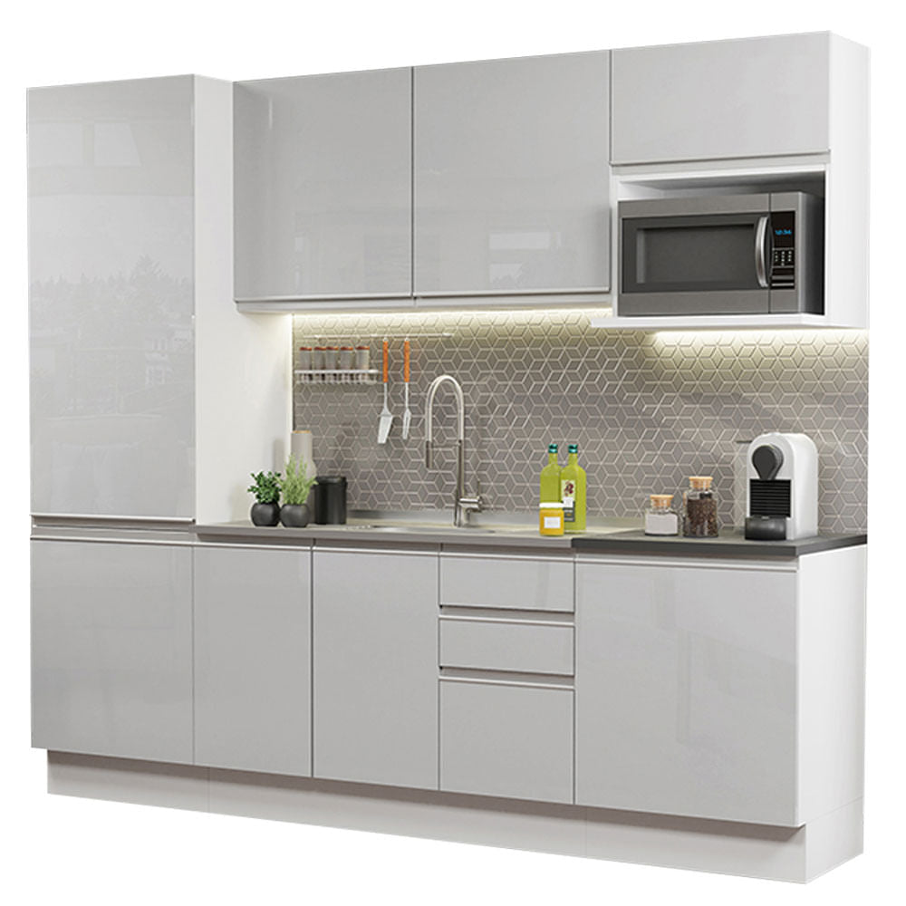 Armário de Cozinha Completa 100% MDF 240cm Frentes Branco Brilho Acordes Madesa 01 - Branco