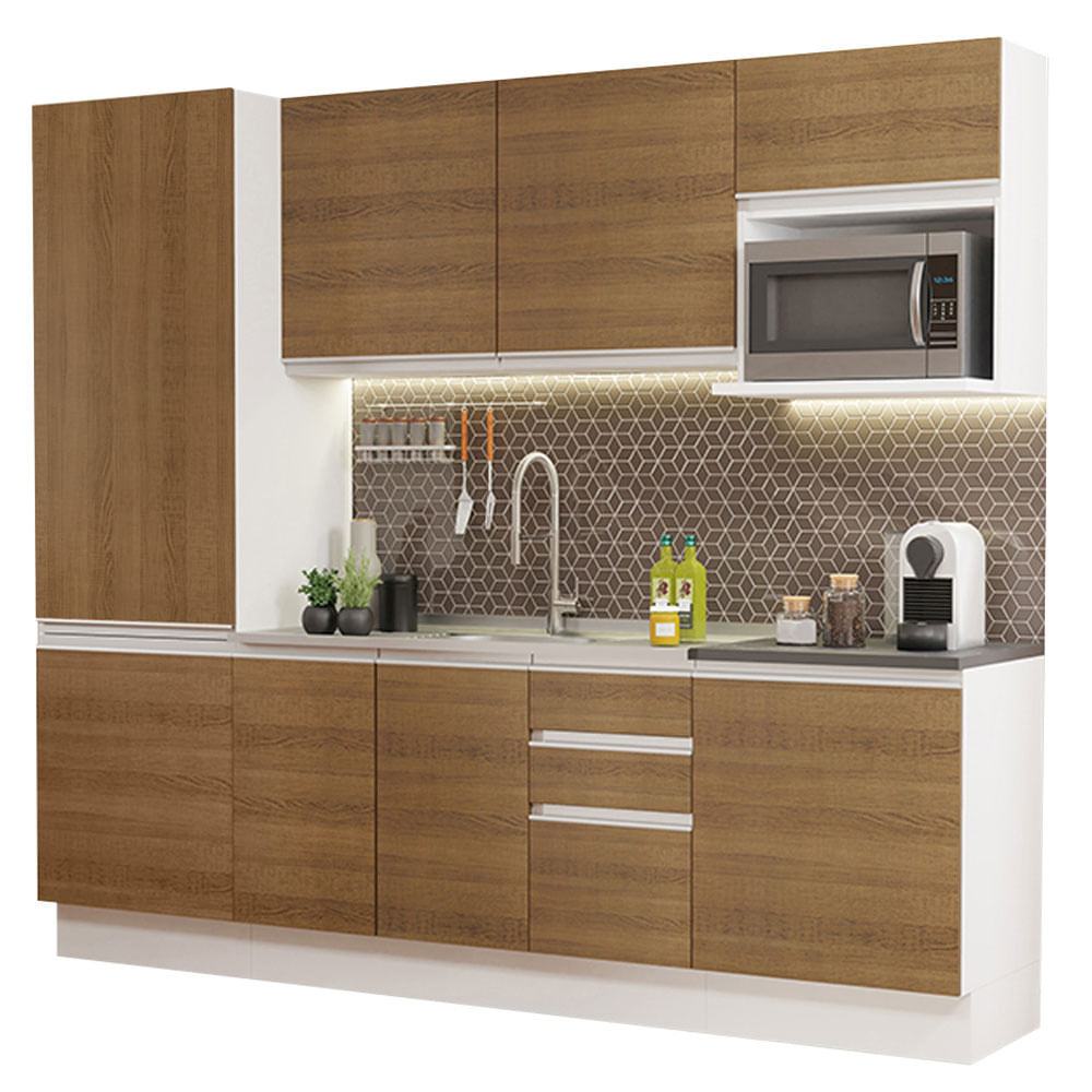 Armário de Cozinha Completa 100% MDF 240cm Branco/Rustic Acordes Madesa 01 - Branco/Rustic