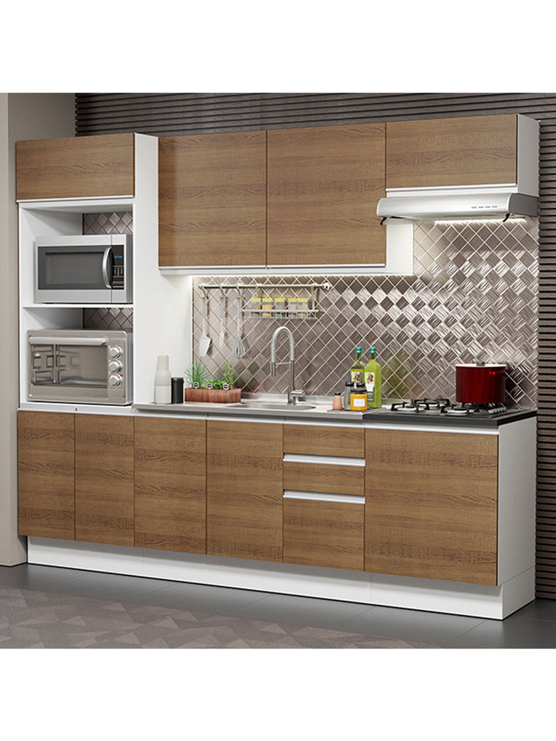 Armário de Cozinha Completa 100% MDF 250cm Branco/Rustic Acordes Madesa 03