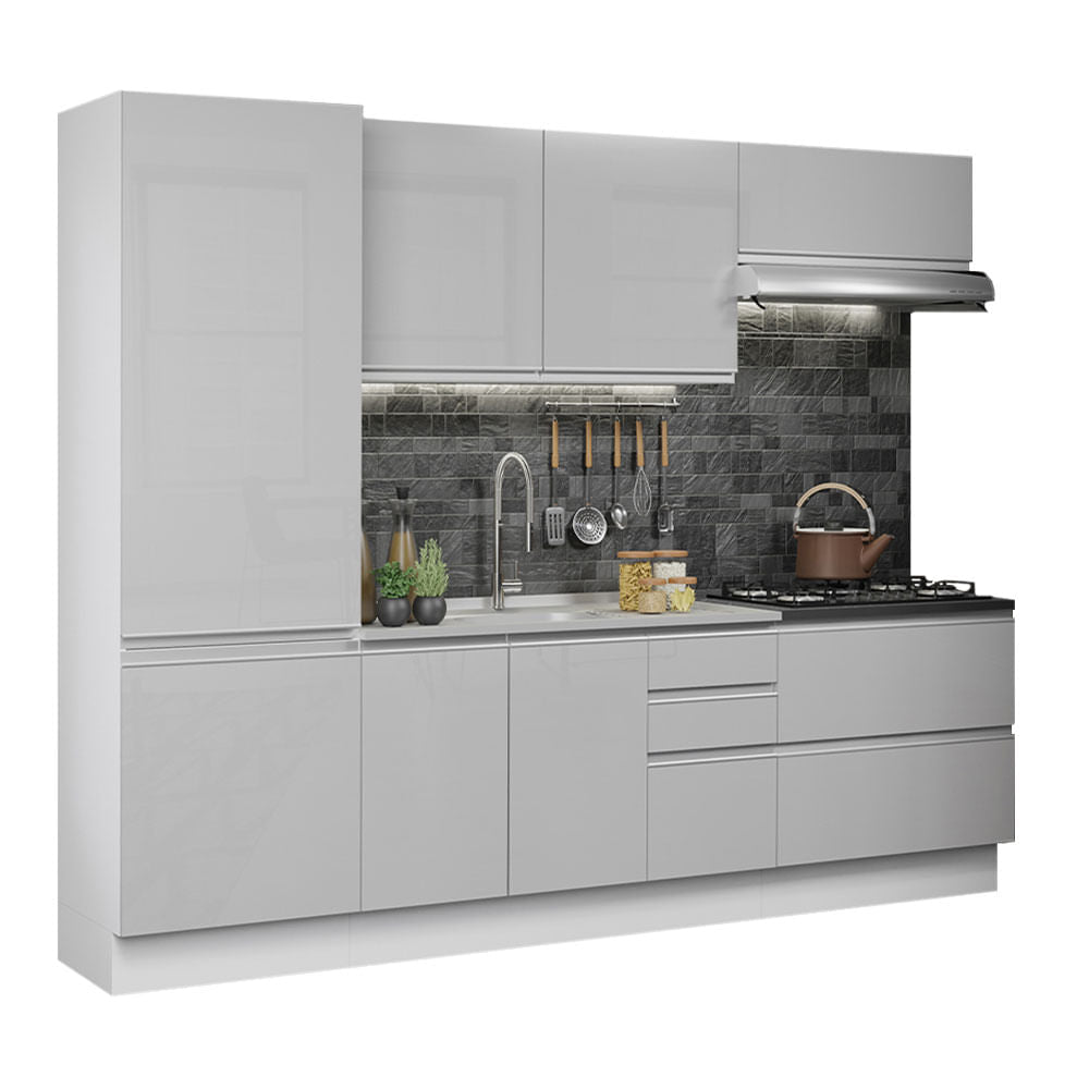 Armário de Cozinha Completa 100% MDF 260cm Frentes Branco Brilho Acordes Madesa 01 - Branco