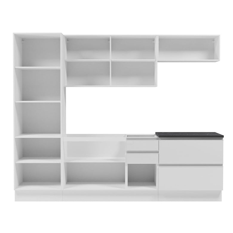 Armário de Cozinha Completa 100% MDF 260cm Frentes Branco Brilho Acordes Madesa 01