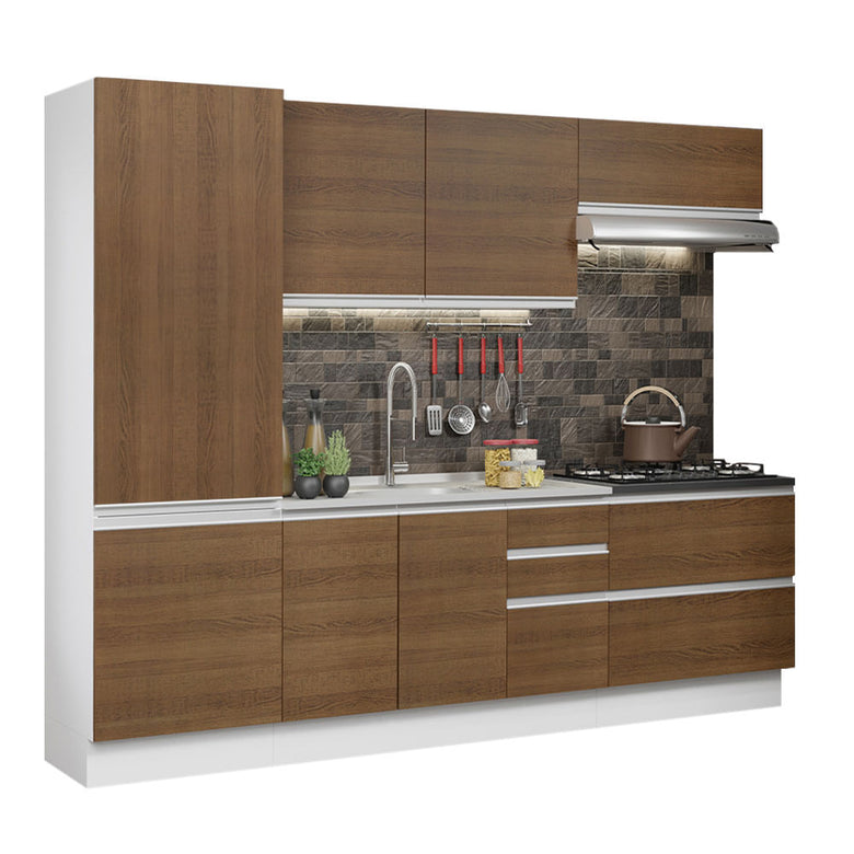 Armário de Cozinha Completa 100% MDF 260cm Branco/Rustic Acordes Madesa 01