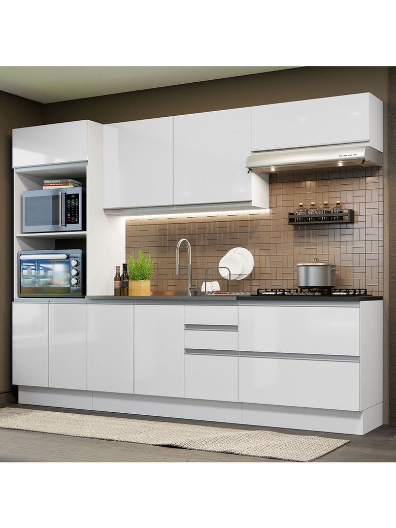 Armário de Cozinha Completa 100% MDF 270cm Frentes Branco Brilho Acordes Madesa 06