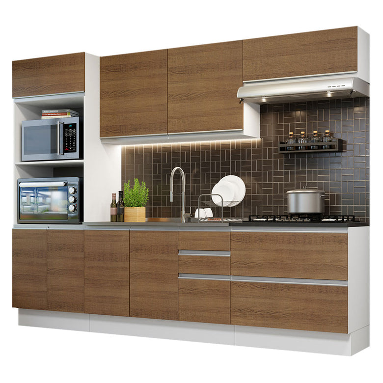 Armário de Cozinha Completa 100% MDF 270cm Branco/Rustic Acordes Madesa 06