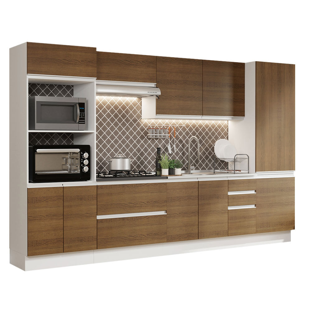 Armário de Cozinha Completa 100% MDF 330cm Branco/Rustic Acordes Madesa 05 - Branco/Rustic