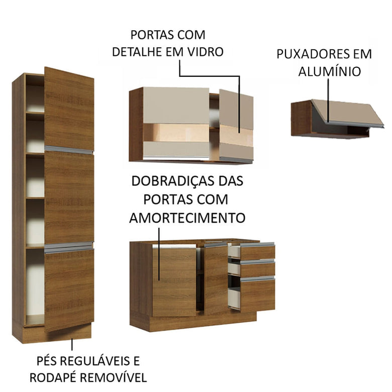 Armário de Cozinha Completa 260cm Rustic/Crema Glamy Madesa 02