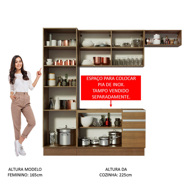 Armário de Cozinha Completa 260cm Rustic/Crema Glamy Madesa 02