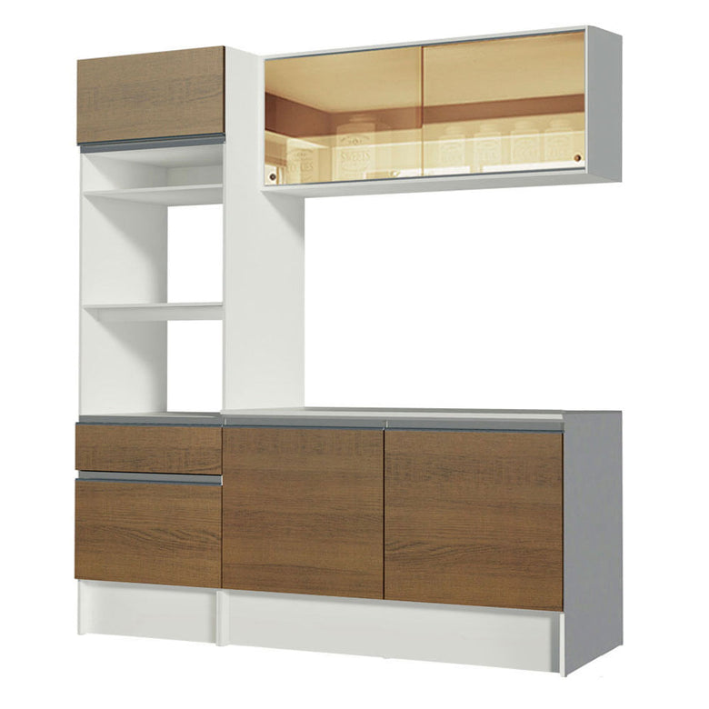 Armário de Cozinha Compacta com Balcão e Tampo Branco/Rustic Diamante Pop Madesa