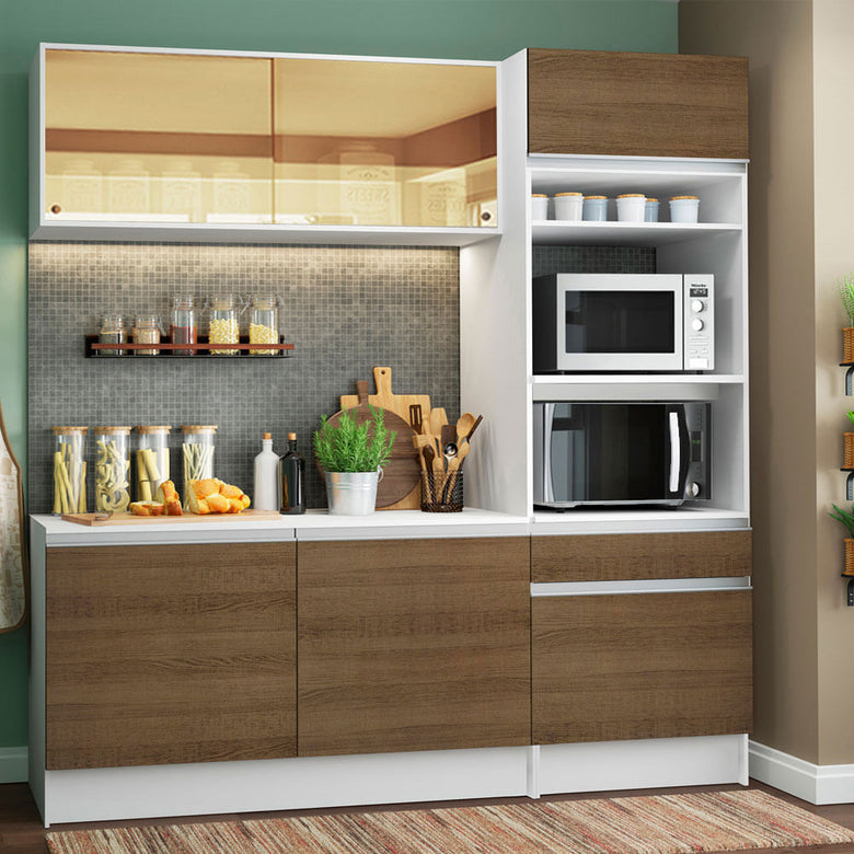 Armário de Cozinha Compacta com Balcão e Tampo Branco/Rustic Diamante Pop Madesa