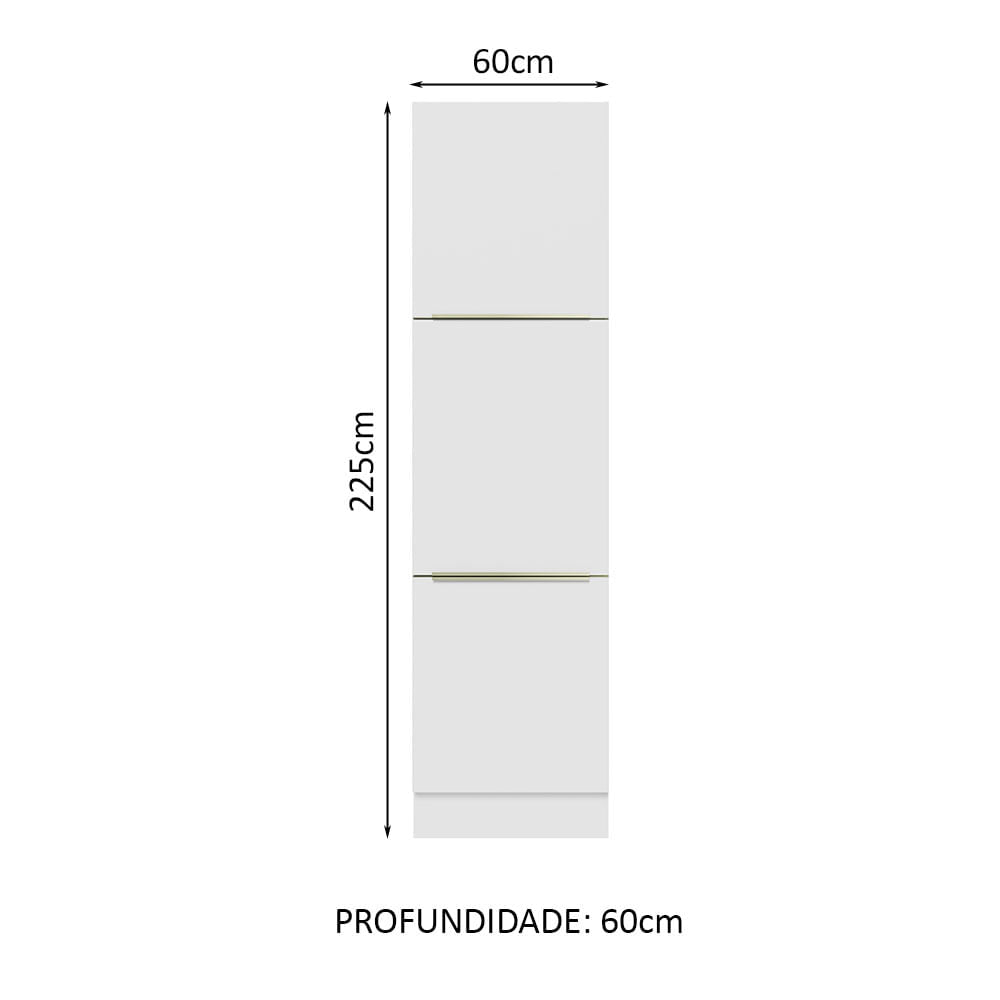 Paneleiro Madesa Lux 60 cm 3 Portas Branco/Branco Veludo - Branco/Branco Veludo