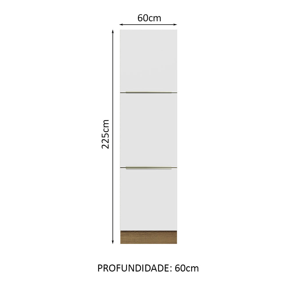 Paneleiro Madesa Lux 60 cm 3 Portas Rustic/Branco Veludo - Rustic/Branco Veludo
