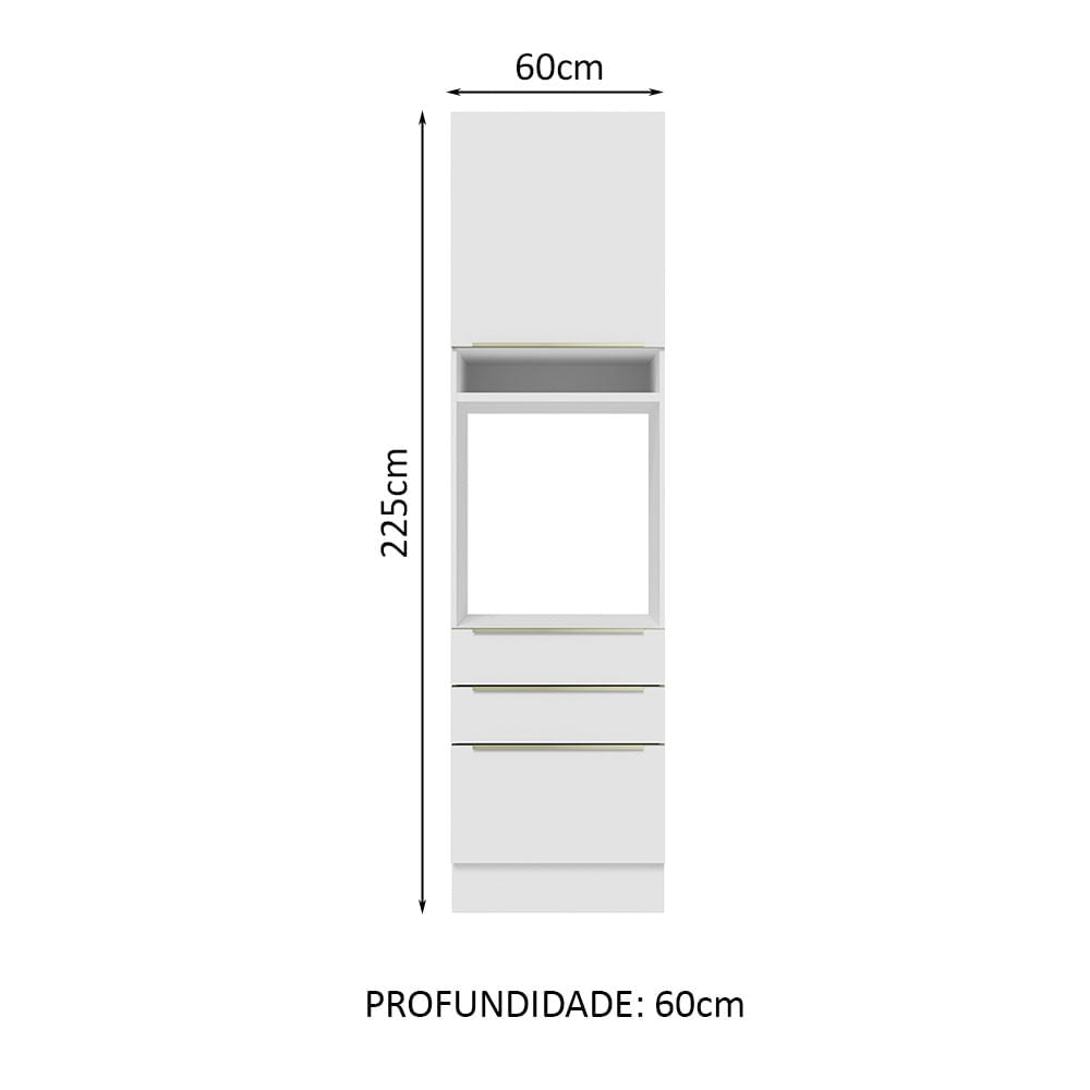 Torre Quente Madesa Lux 60 cm 1 Porta 3 Gavetas Branco/Branco Veludo - Branco/Branco Veludo