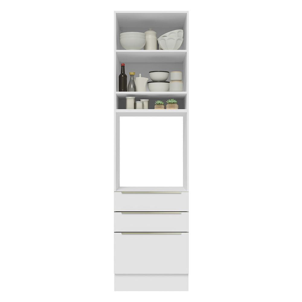 Torre Quente Madesa Lux 60 cm 1 Porta 3 Gavetas Branco/Branco Veludo