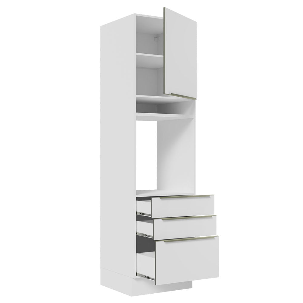 Torre Quente Madesa Lux 60 cm 1 Porta 3 Gavetas Branco/Branco Veludo