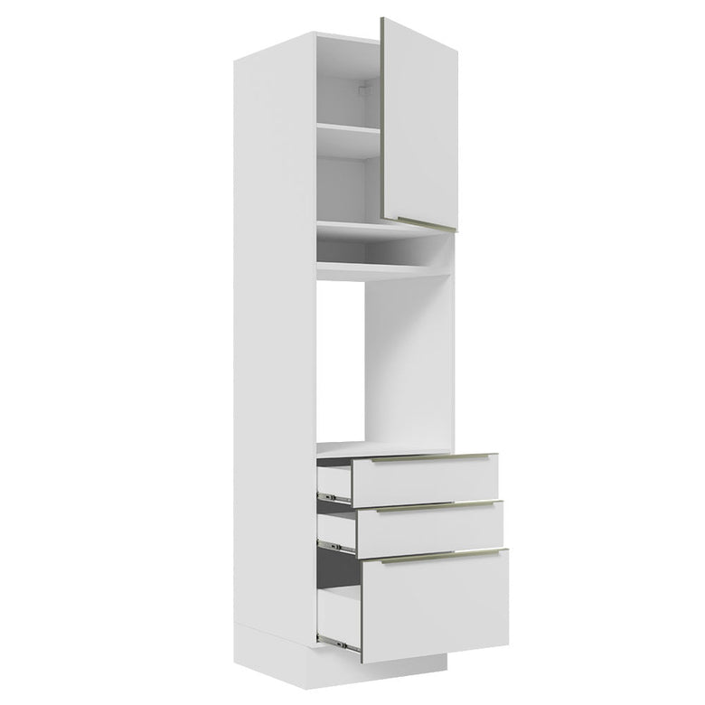 Torre Quente Madesa Lux 60 cm 1 Porta 3 Gavetas Branco/Branco Veludo
