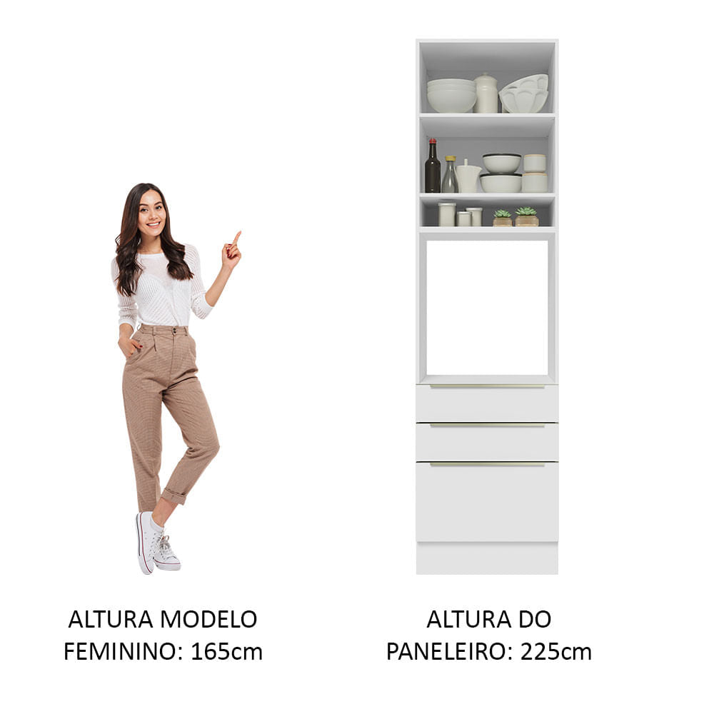 Torre Quente Madesa Lux 60 cm 1 Porta 3 Gavetas Branco/Branco Veludo