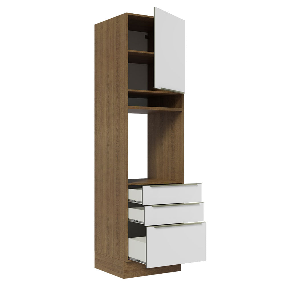 Torre Quente Madesa Lux 60 cm 1 Porta 3 Gavetas Rustic/Branco Veludo