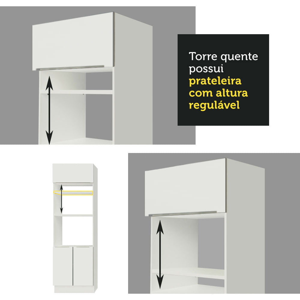 Torre Quente Madesa Lux 70 cm 3 Portas Branco/Branco Veludo