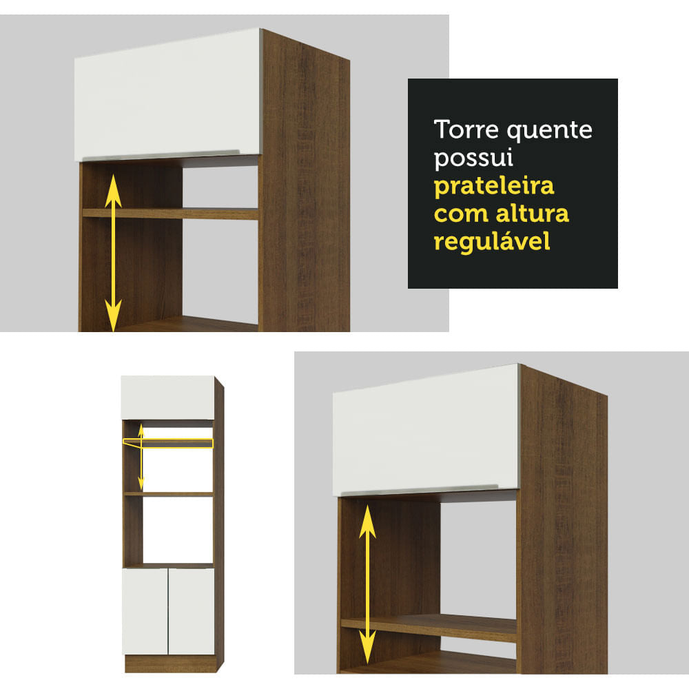 Torre Quente Madesa Lux 70 cm 3 Portas Rustic/Branco Veludo