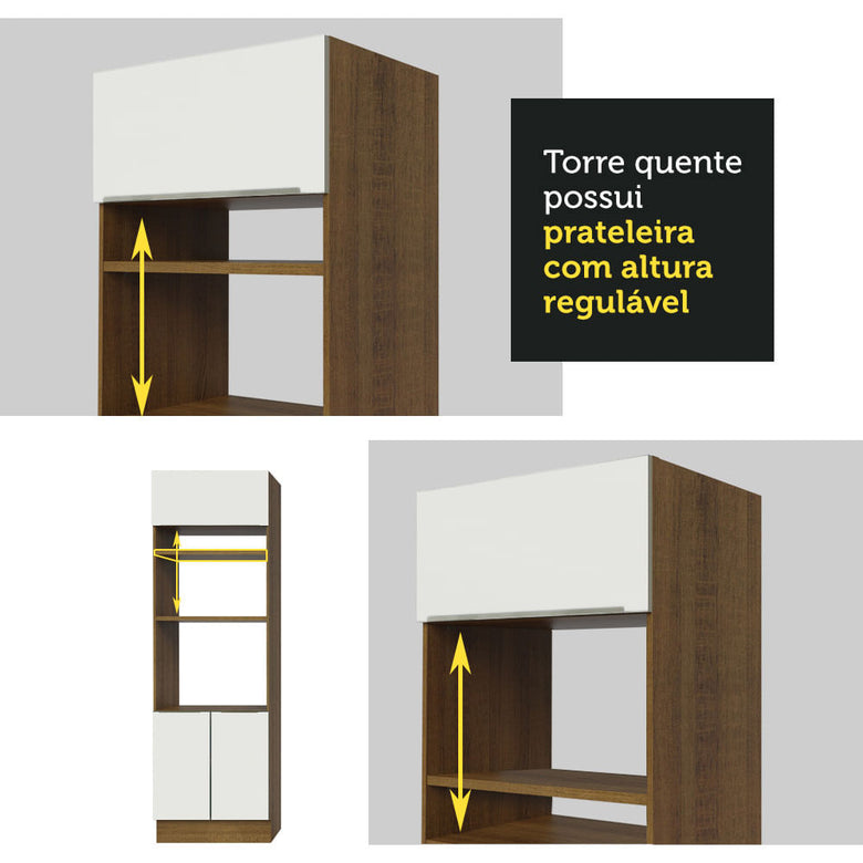 Torre Quente Madesa Lux 70 cm 3 Portas Rustic/Branco Veludo