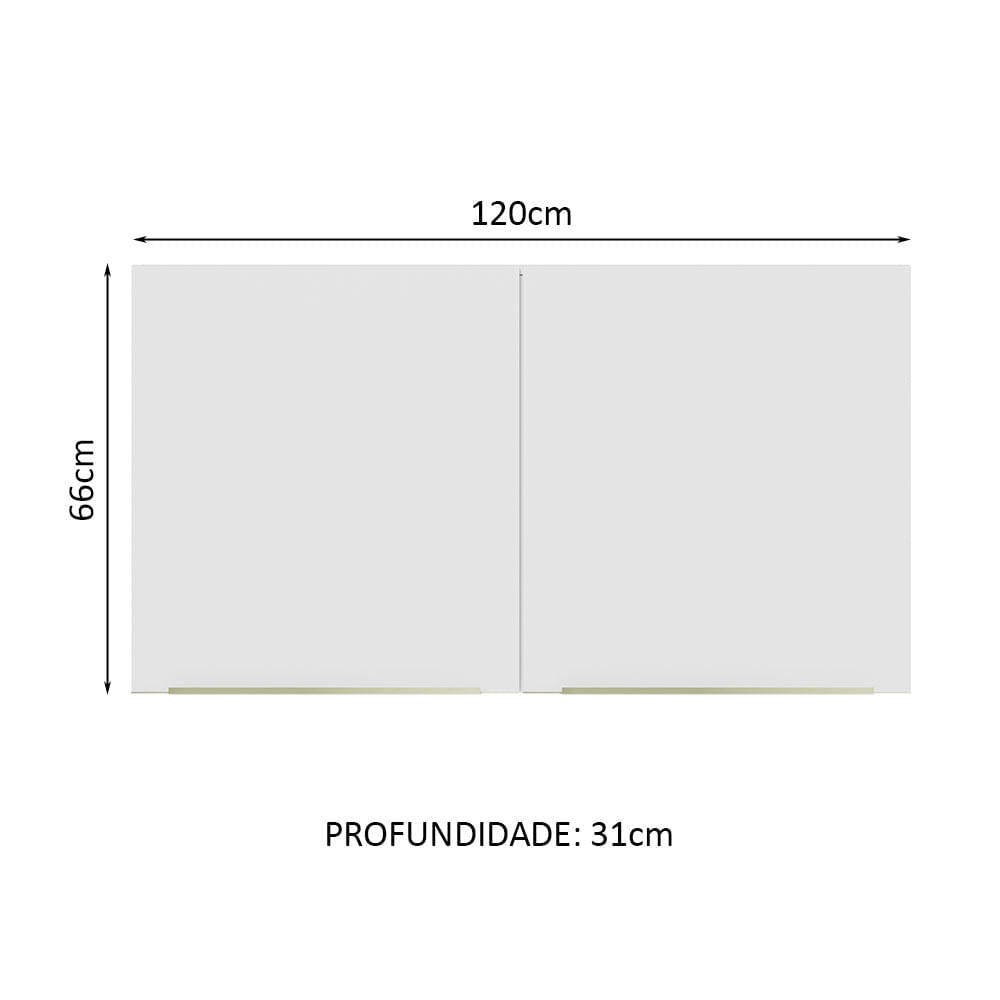 Armário Aéreo Madesa Lux 120 cm 2 Portas Branco/Branco Veludo - Branco/Branco Veludo