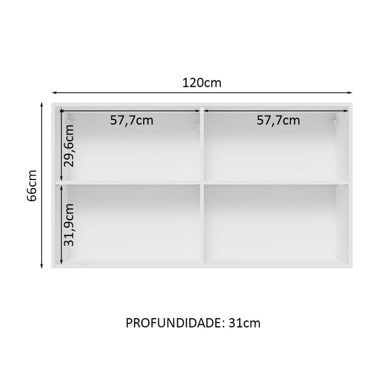 Armário Aéreo Madesa Lux 120 cm 2 Portas Branco/Branco Veludo