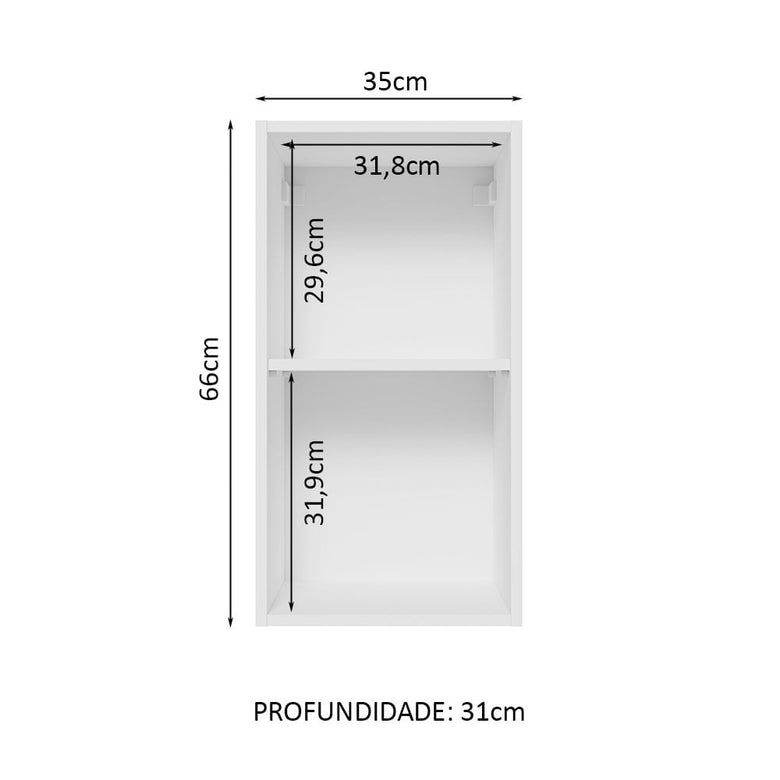 Armário Aéreo Madesa Lux 35 cm 1 Porta Branco/Branco Veludo