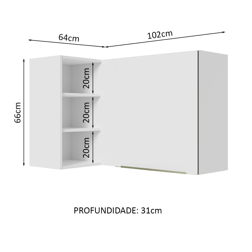 Armário Aéreo de Canto com Adega Acoplada Madesa Lux 1 Porta Branco/Branco Veludo - Branco/Branco Veludo
