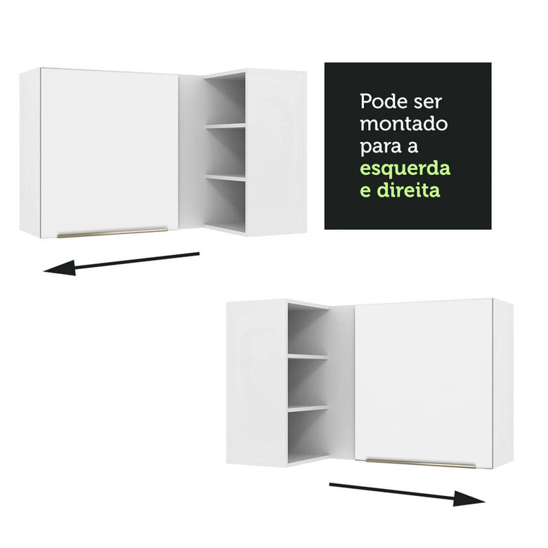 Armário Aéreo de Canto com Adega Acoplada Madesa Lux 1 Porta Branco/Branco Veludo