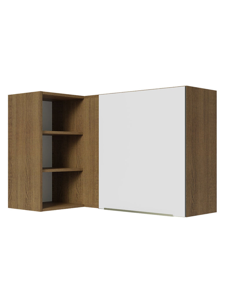 Armário Aéreo de Canto com Adega Acoplada Madesa Lux 1 Porta Rustic/Branco Veludo